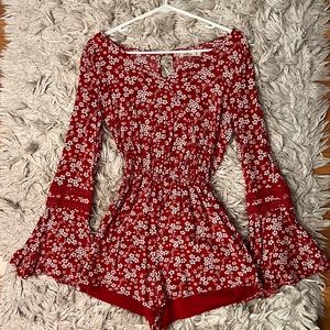 Red Hollister long sleeve Romper